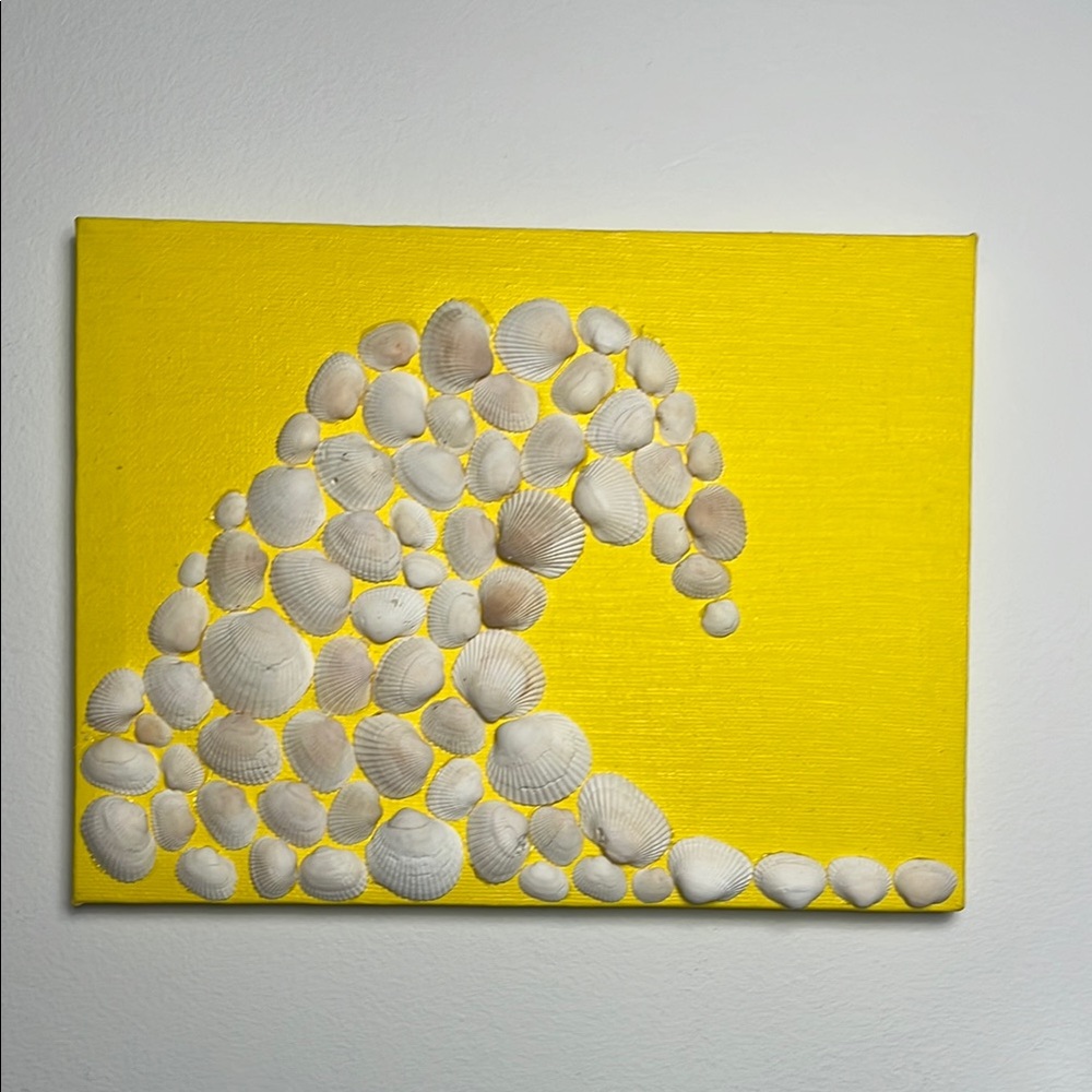 Seashell Wave Art on Yellow Canvas 6” x 8”